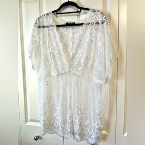 Karen Kane White Floral Lace Blouse 3X
